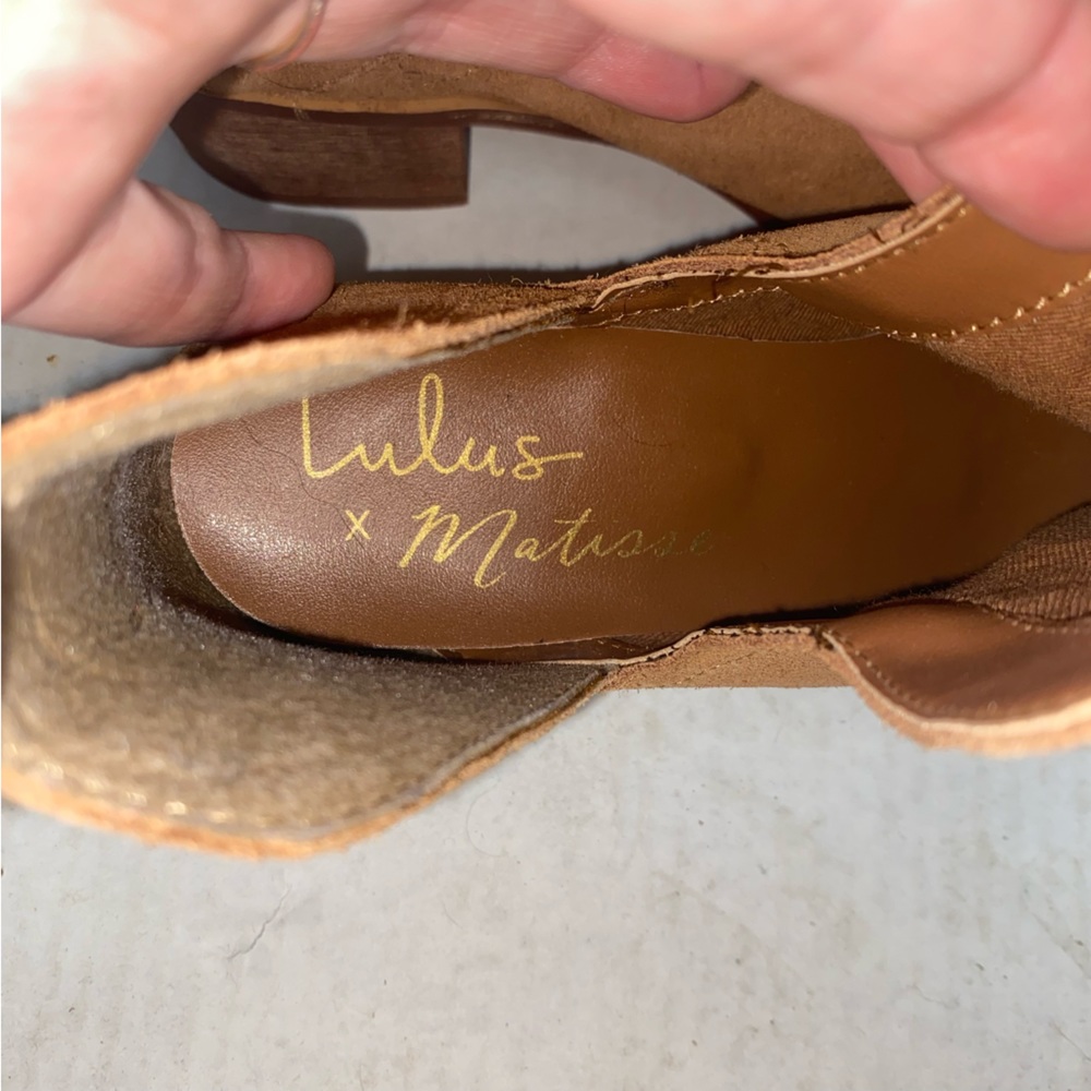 Lulus x Matisse Pacey Tan Suede Leather Cutout Ankle Booties 7M - Picture 9 of 10